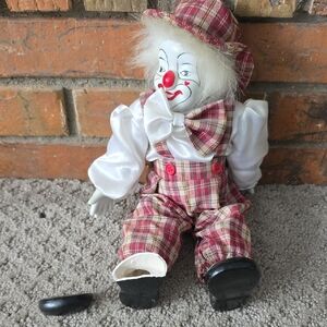 Plaid Clown Doll with Red and White Outfit